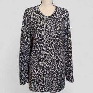ODDY Womens 3XL Leopard Print Button Front Sweater Cardigan Long Sleeve Mob Wife